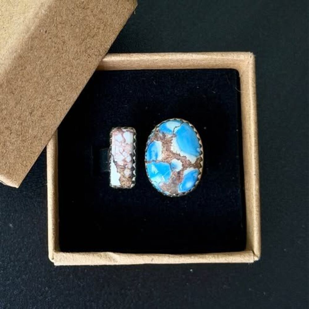 Golden Hill Turquoise & Sterling Silver Open Ring — Adjustable 7–8.5
